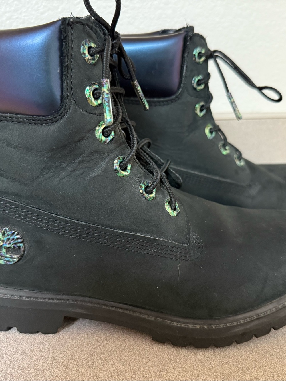 Timberland Women's Black Nubuck Lace-Up Boots with Iridescent Eyelets